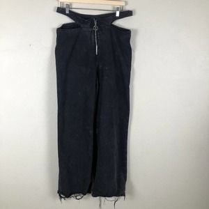 BBJ Los Angeles Jeans Womens Juniors 13 Black Hip Cutouts Wide Leg Raw Hem